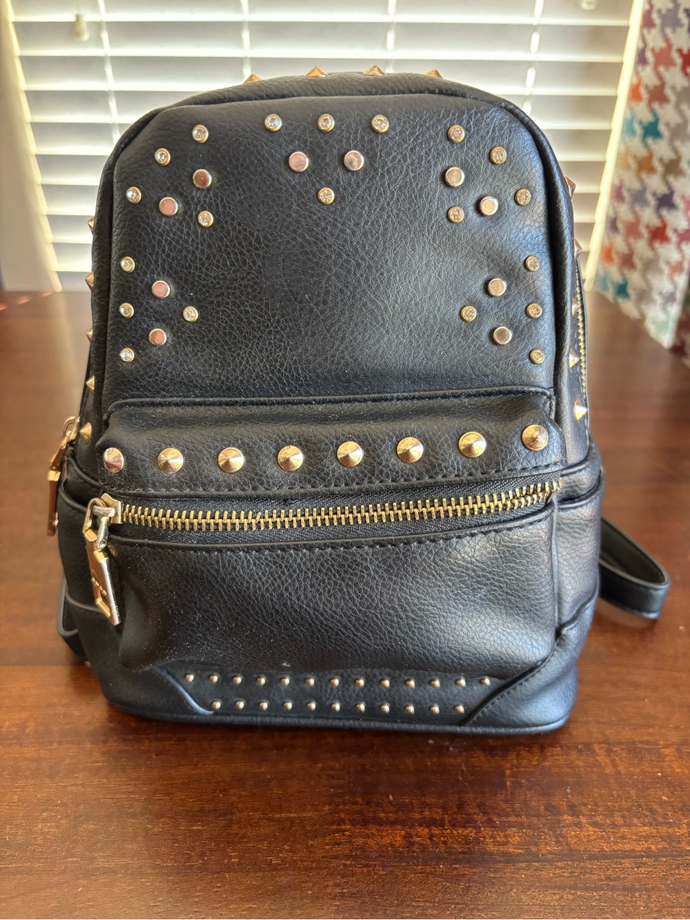 Bebe Mini Backpack - Black Faux Leather Mini Backpack, with Stud Details.